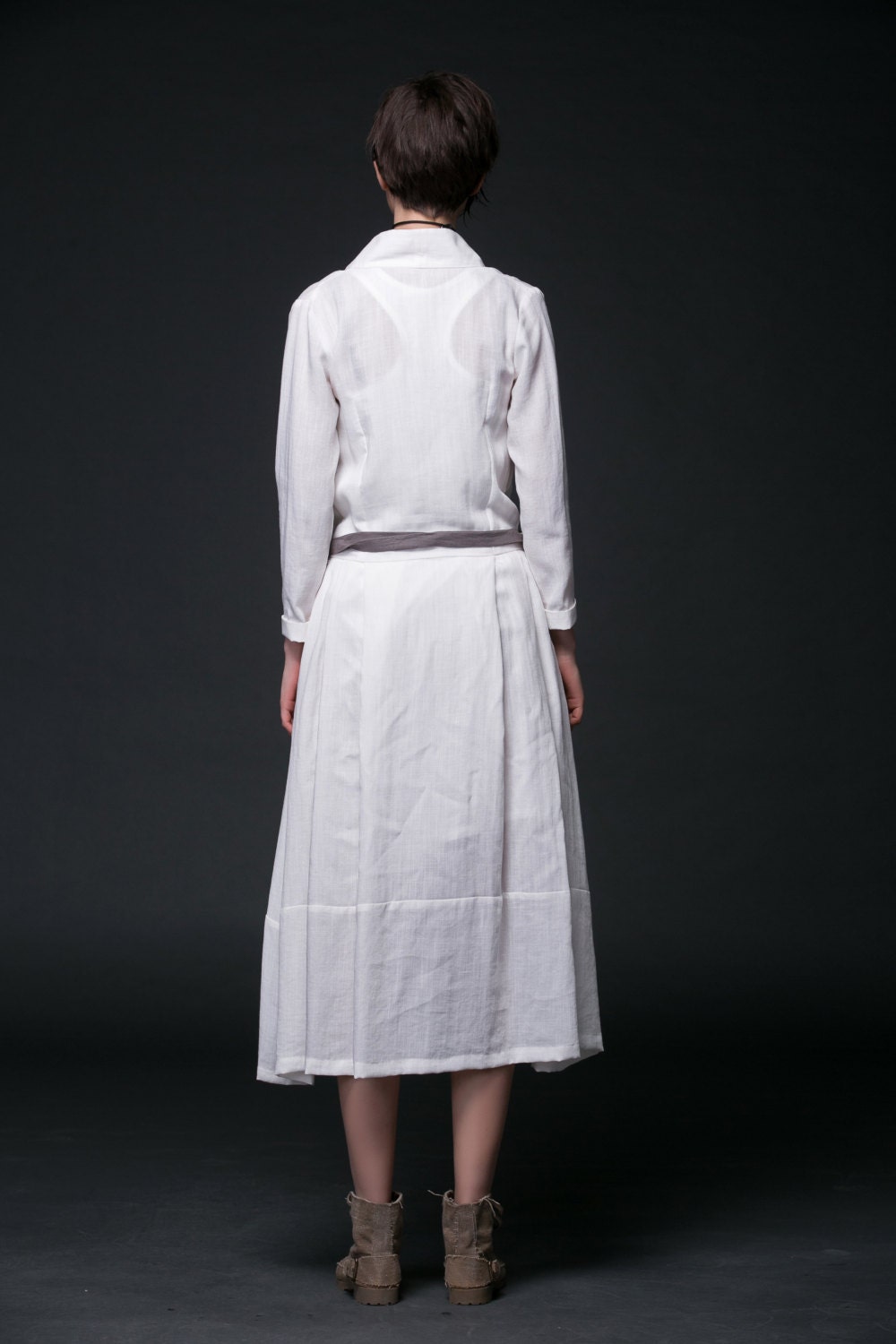 Robe en lin blanc manches longues casual loose maxi robes | Etsy