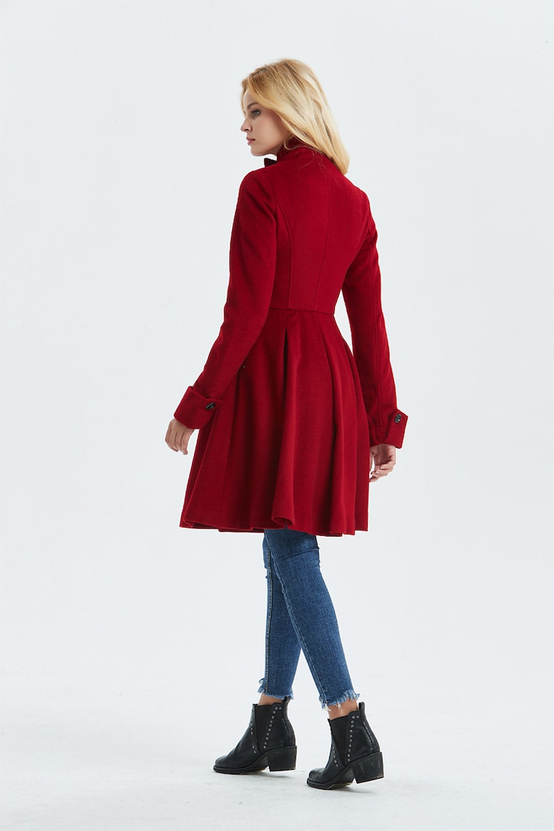Red wool coat, wool coat women, military coat, winter coat women, women coat, Modern wool coat, Warm winter coat, Custom coat C1329 image 8