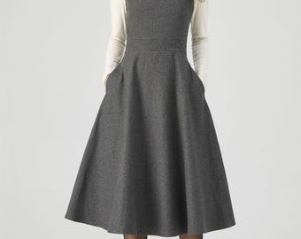 Wool Dress, Winter Wool Pinafore Dress Women, Sleeveless