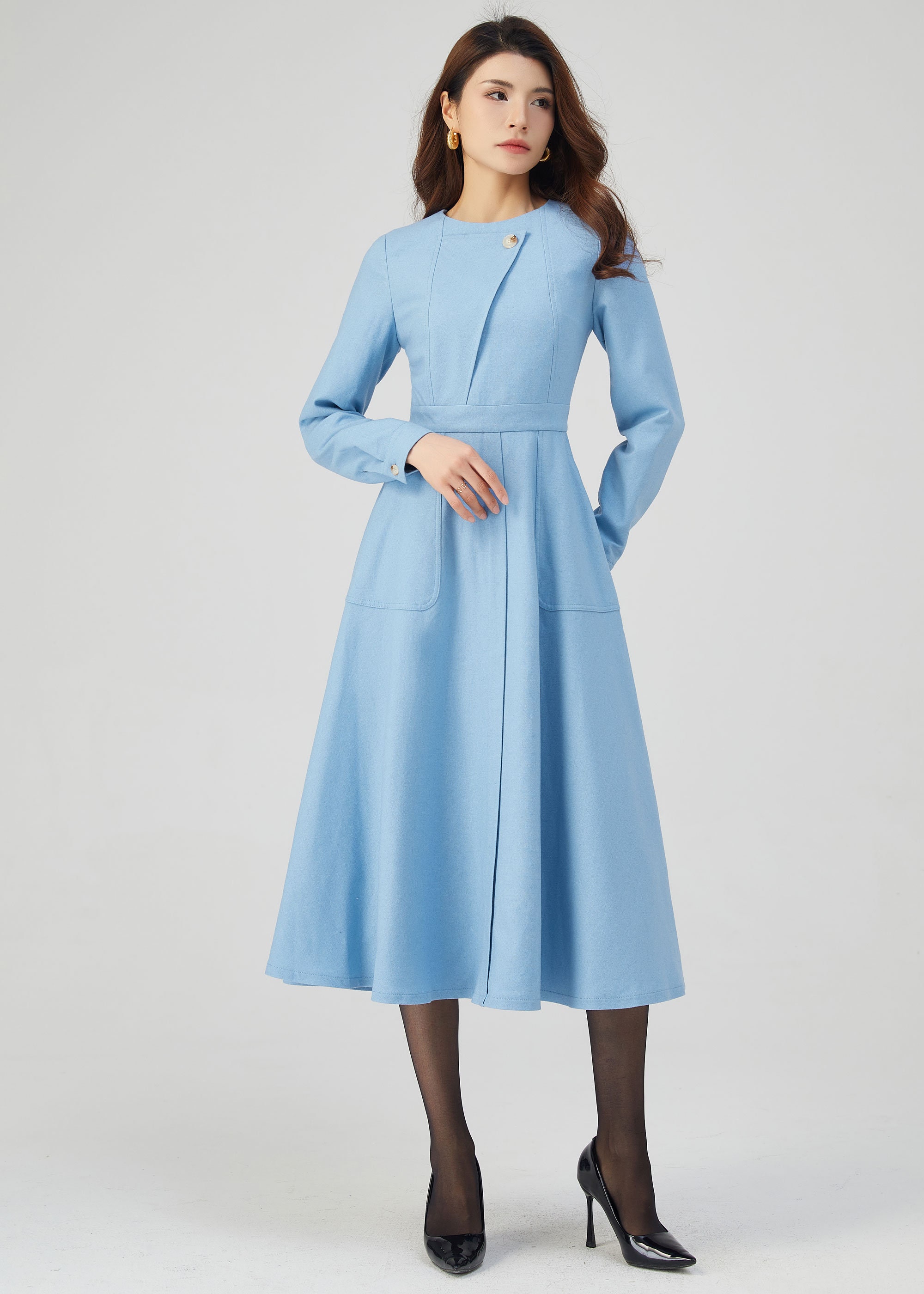 Blue Wool Dress, Winter Dress Women, Fitted Dress, Dress Blue Wool Dress, Winter Dress Women, Fitted Dress, Dress