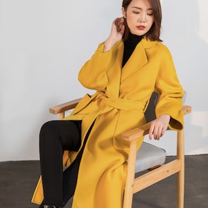Yellow wool coat, Wrap wool coat, Oversized wool coat, wool coat women, Winter coat women, Belt wool coat, Handmade coat, Ylistyle C1747