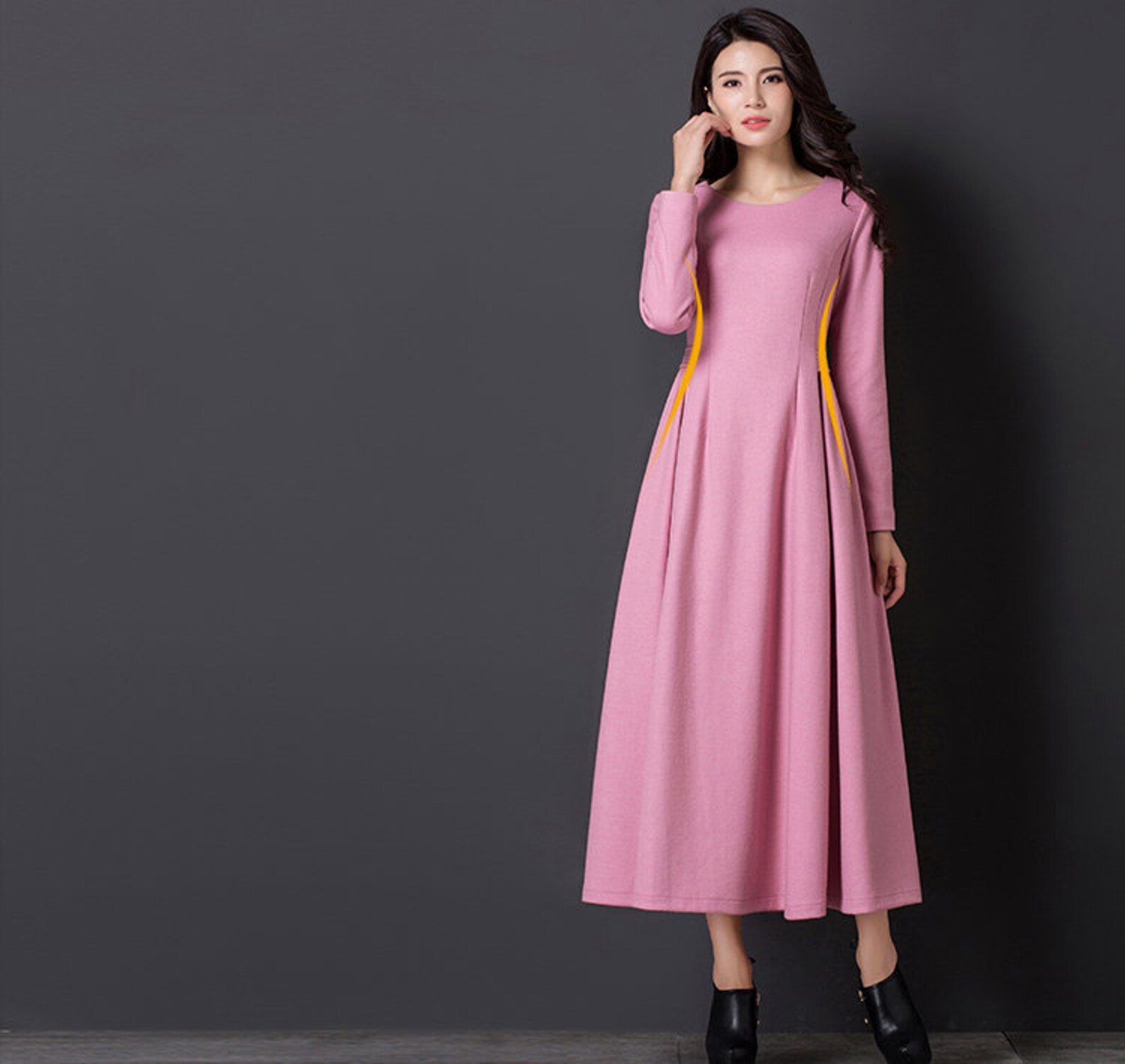 Long Sleeve Wool Dress Long Wool Dress Wool Dress Pink Wool Etsy