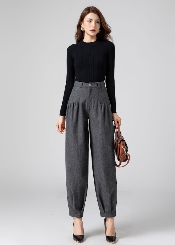 571012● whowhat BAGGGGGY SLACKS M ウール Wool Baggy Pants Women, Tapered Pants, Autumn Winter Pants
