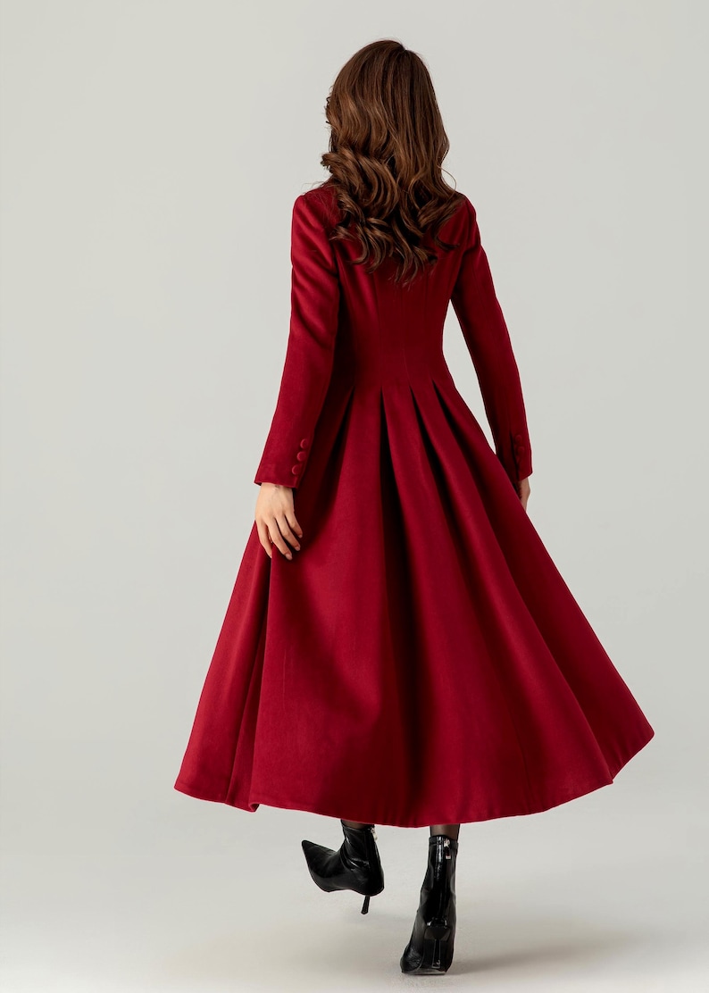 Abrigo de lana, abrigo de lana princesa, abrigo largo de lana, abrigo de lana de vestir, abrigo de invierno para mujer, abrigo de lana de corte A, abrigo hecho a mano, Ylistyle C3694 imagen 6