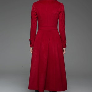 Classic Red Coat Wool Long Full Length Fitted Slim Tailored Double-Breasted Woman's Coat with Black Buttons & Double Lapels C741 image 5