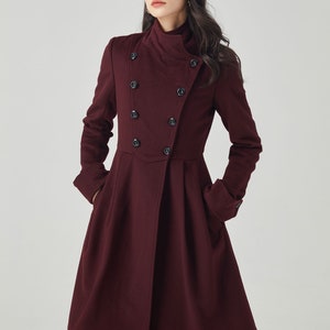 Asymmetrical Military wool Coat, Winter coat women, Fit-and-Flare Wool Coat with Cinched Waist, womens coat with Large Turn-Back Cuffs C2592 image 6