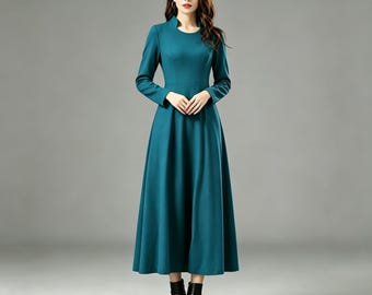 Wool dress, Long Wool Dress, Womens Long sleeve winter wool dress,  A-Line dress, Maxi wool Dress, Formal Dress, Ylistyle C4941