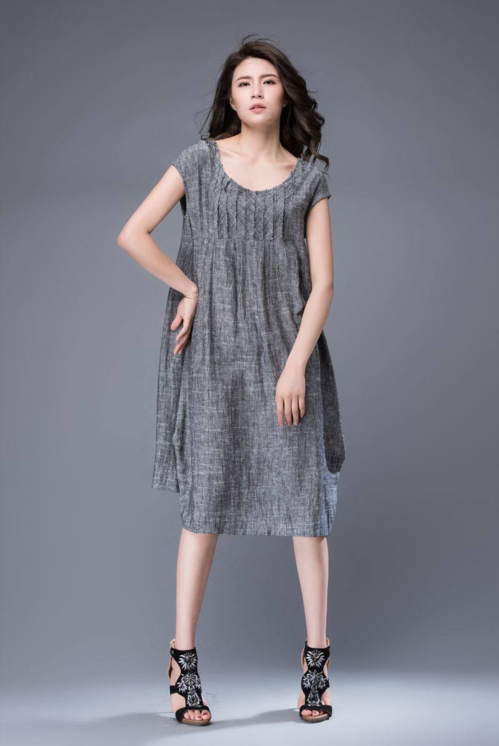 Gray Tunic dressLinen dress maternity dress Midi Linen | Etsy