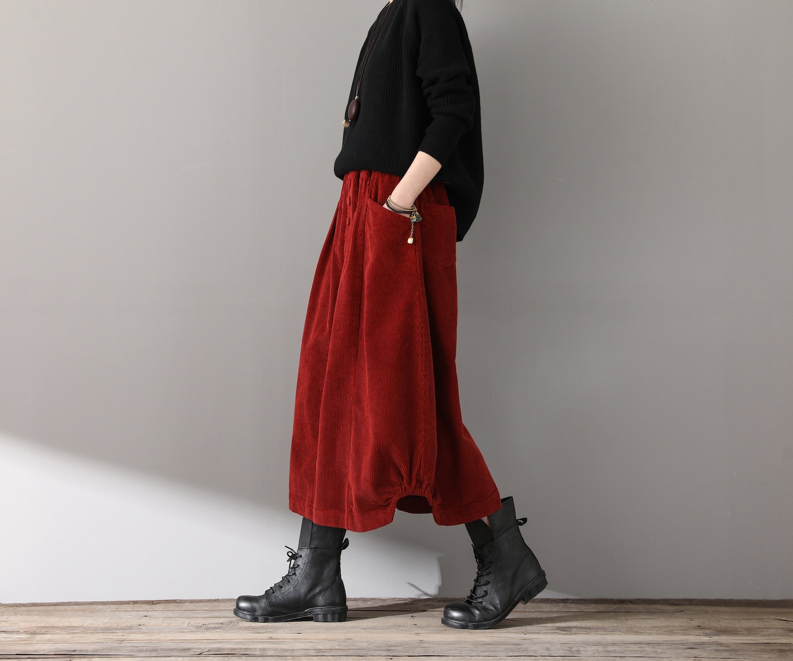 Knitted patchwork corduroy dress thickened winter skirt main image 1