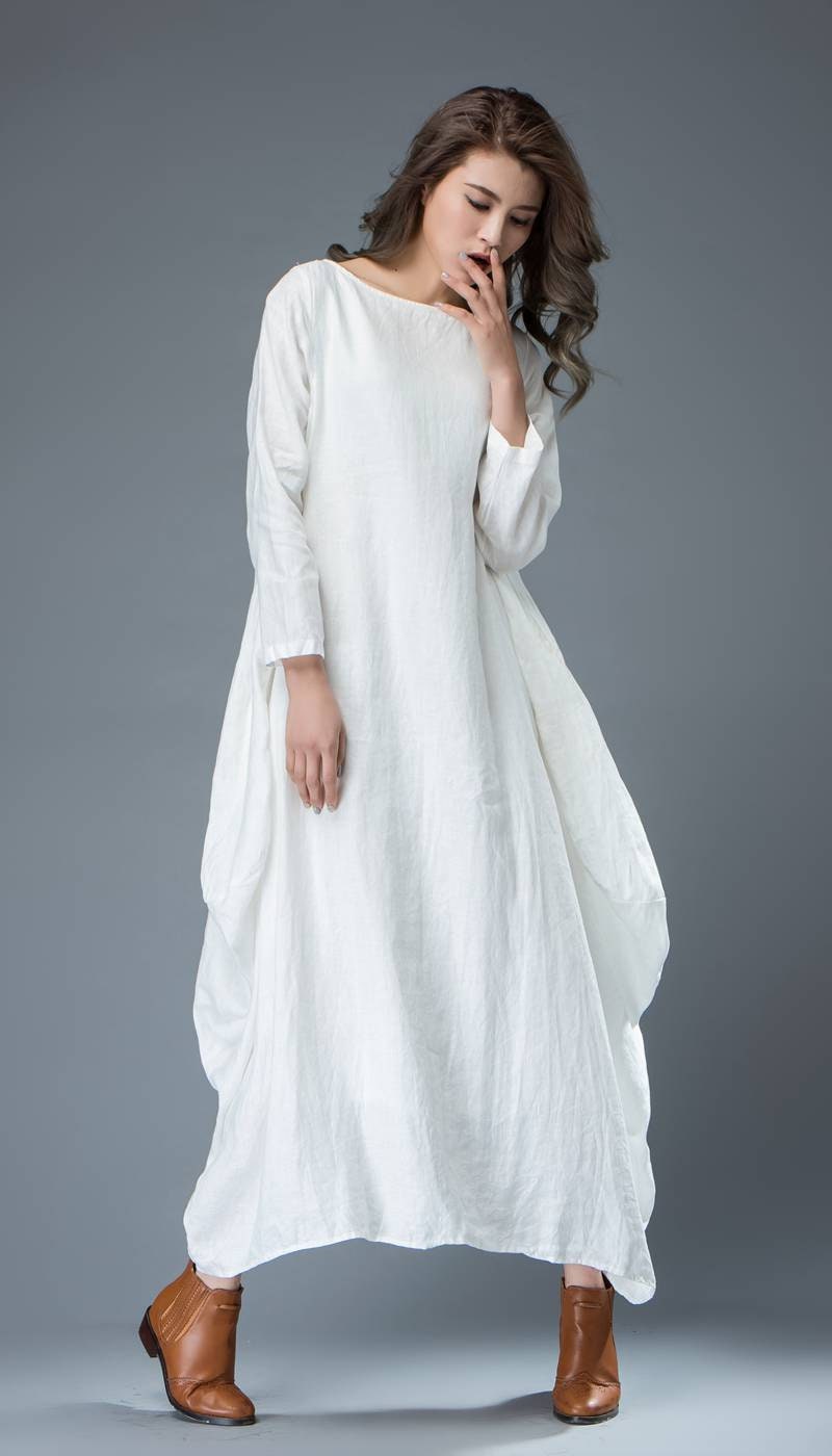white linen plus size maxi dress White Linen Wrap Dress, Long Sleeve Summer Maxi Dress Plus Size Napoli
