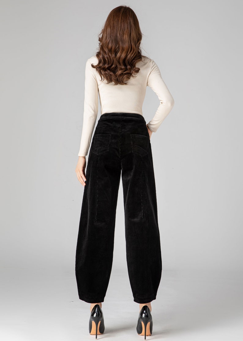 Black Corduroy Pants Women, Tapered Pants, Autumn Pants, Long Pants, Womens Pants, Loose Fitting Pants, Handmade Pants, Made to Order C3592 image 5