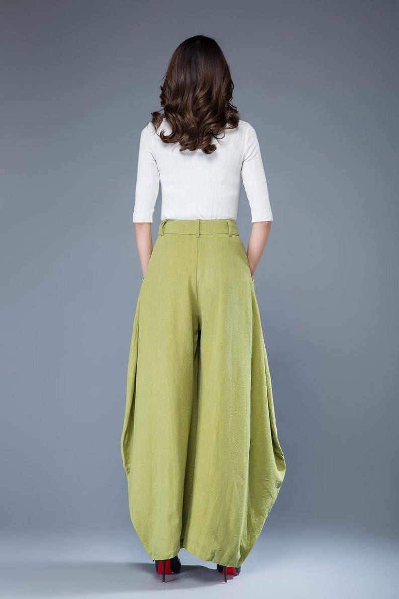 linen pants womens pants loose linen pants wide leg pants linen pants women Lime green pants loose fit pants long linen pants C1052