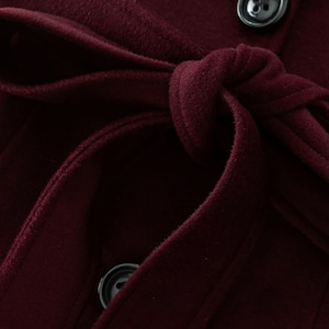 Casaco comprido de lã bordô feminino, Casaco de inverno de lã feminino, Casaco treché de lã, Casaco maxi de lã, Casaco de lã com cinto, Casaco feito à mão, Ylistyle C3693 imagem 8