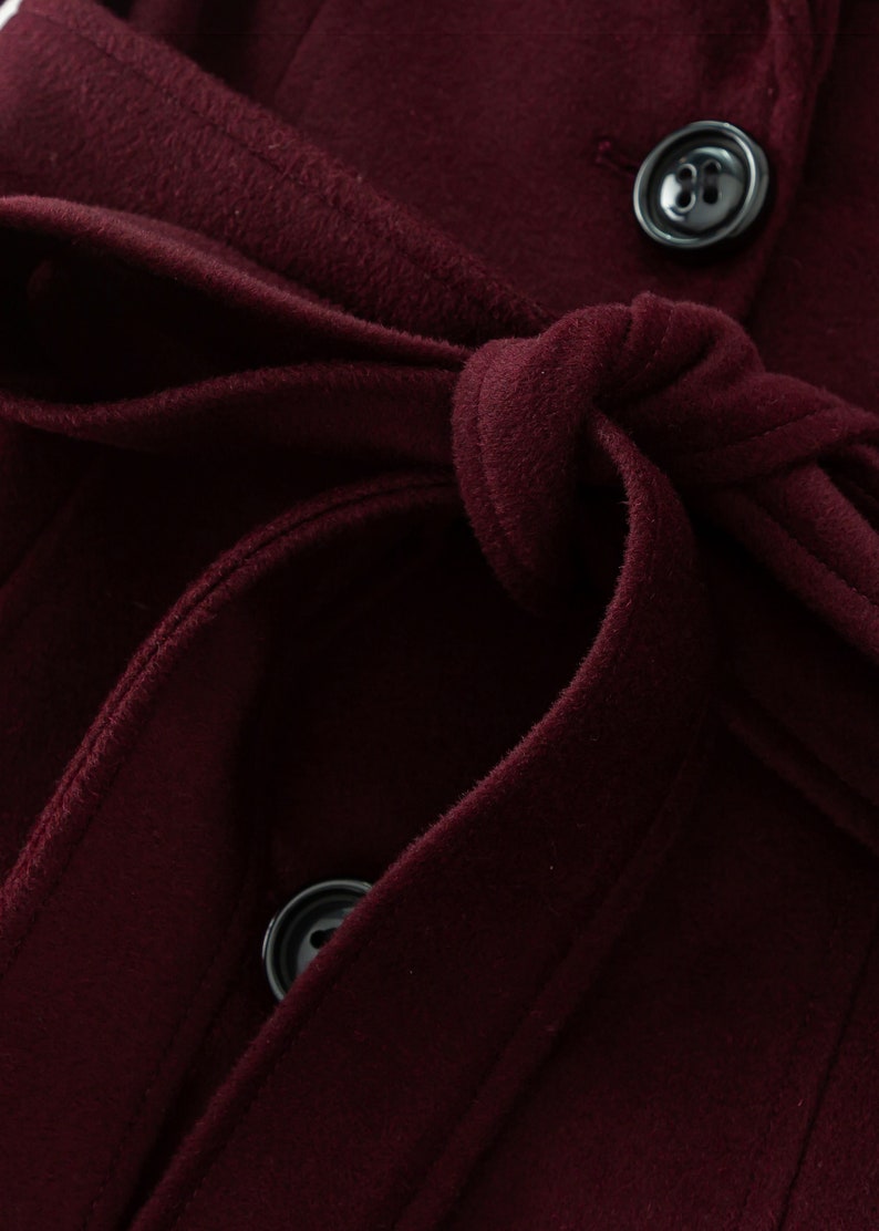 Casaco comprido de lã bordô feminino, Casaco de inverno de lã feminino, Casaco treché de lã, Casaco maxi de lã, Casaco de lã com cinto, Casaco feito à mão, Ylistyle C3693 imagem 8