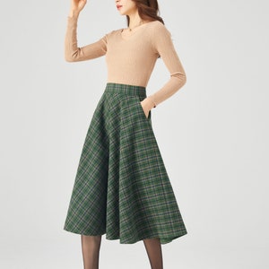 Plaid Wool Skirt, Midi Wool Skirt, A line Skirt, Winter Skirt Women, Swing Skirt, Skirt with Pockets, Handmade skirt, Ylistyle C3686 image 4