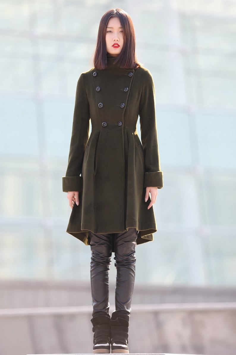 Green coat, winter coats for women, winter coat, coat, jacket, wool coat, Asymmetrical coat, womens coats, army green coat, coats C178 image 4