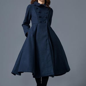 Double breasted Wool coat, blue wool coat, warm coat, winter coat, Womens coat, long wool coat, plated coat, handmade coat C1596