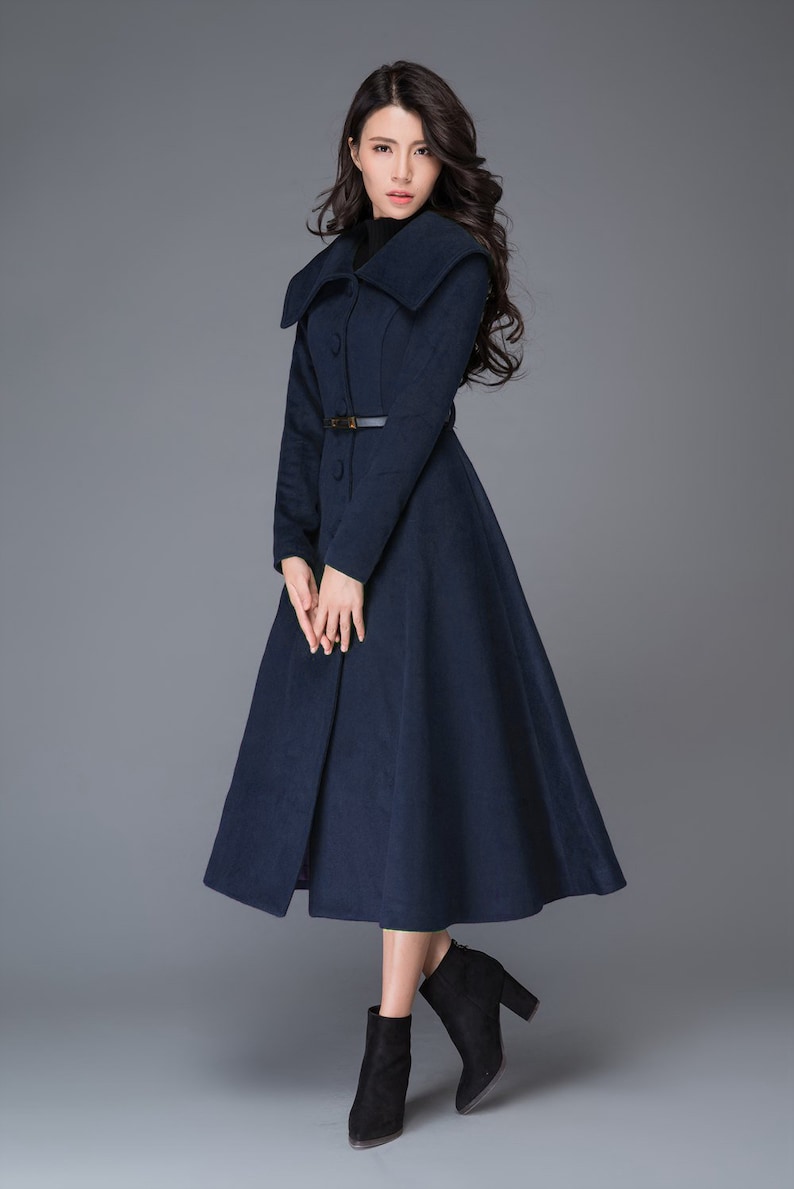 Green Princess wool coat, Wool coat women, long jacket for winter, winter wool coat, Belted Wool maxi coat, Handmade coat C998 Blue