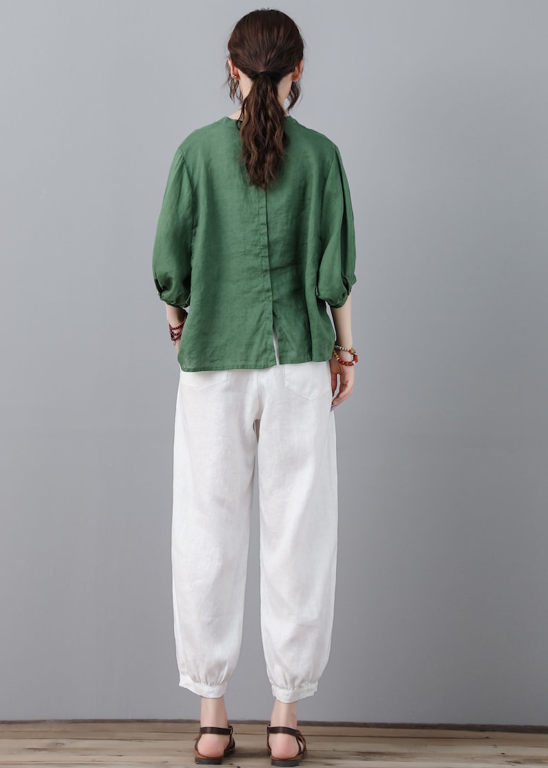 Linen Blouse Green Linen Tops Linen Blouse for Women - Etsy