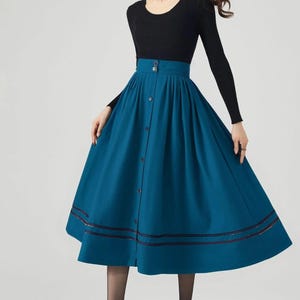 Wool Skirt Women, Midi Skirt, Button down Wool Skirt, High Waisted Skirt, Winter Warm Skirt, Swing Skirt, Handmade skirt, Ylistyle C3552 C2- lake blue
