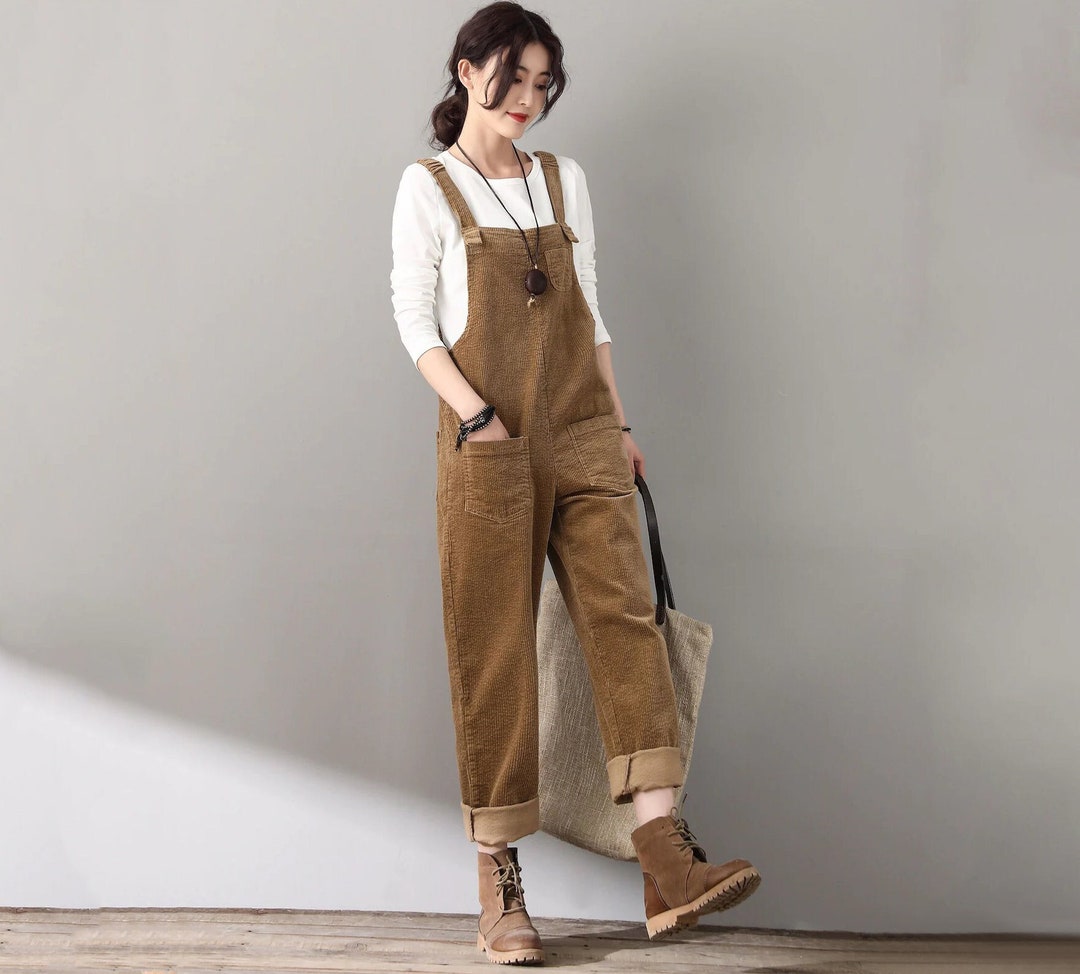 Women's Brown Corduroy Overalls Casual Handmade Corduroy - Etsy