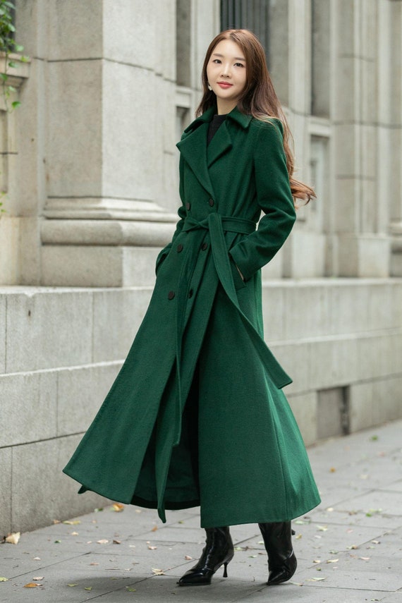 Wool Coat, Maxi Wool Coat, Green Wool Coat, Womens Coat, Long Wool