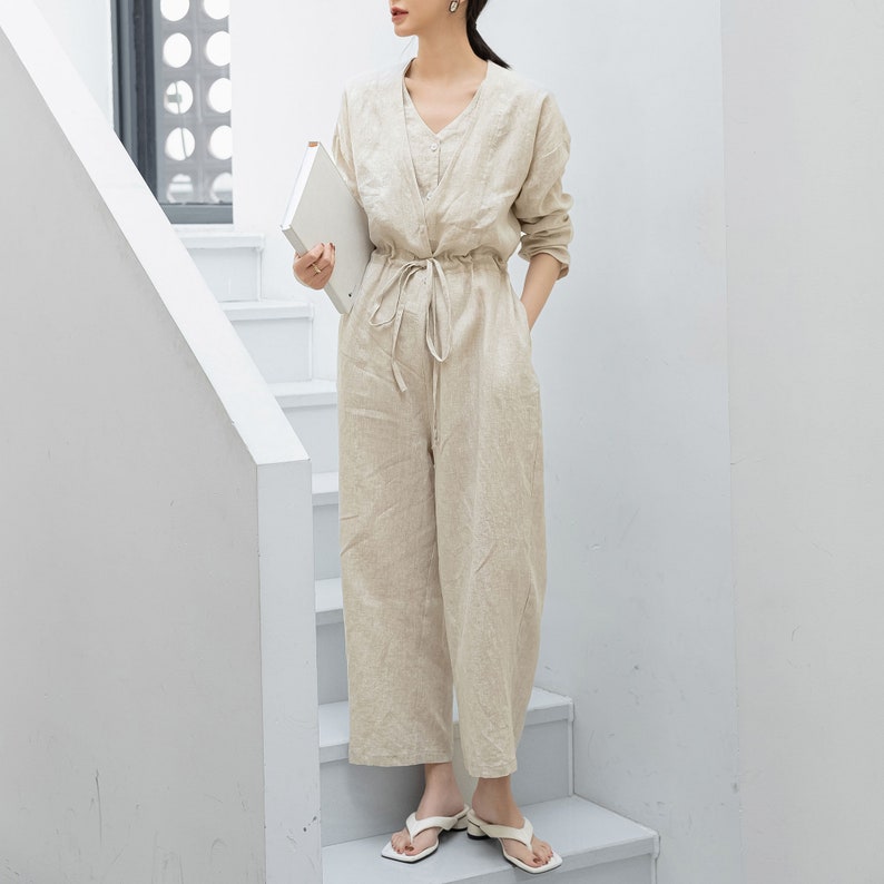 Women's Linen Jumpsuit, Long Linen Jumpsuit, Loose Linen Jumpsuit, Casual Jumpsuit, Spring Jumpsuit, Plus Size Jumpsuit, Ylistyle C3195 image 2