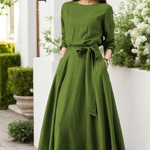 Isaline Linen Collared Dress in Ecru & Blue main image 0