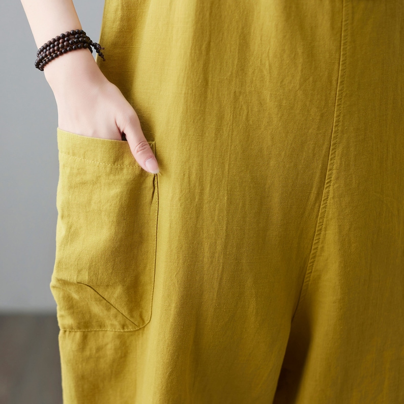 Linen Jumpsuit Women Casual Casual Linen Overalls Loose Fit Etsy