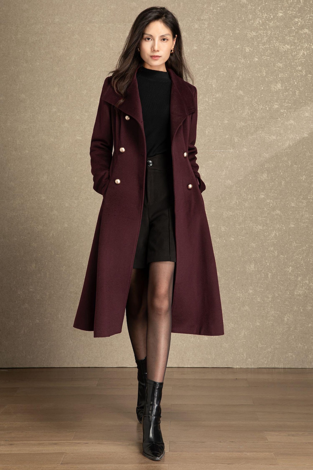 Burgundy Wool Coat, Long Wool Coat, Womens Coat, A Line Coat Burgundy Wool Coat, Long Wool Coat, Womens Coat, A Line Coat