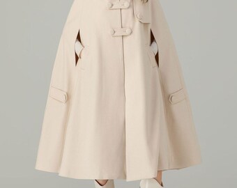 Wool Cape Coat, Hooded Wool Cape Coat, Winter Cape Coat