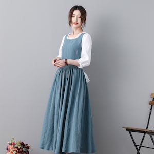 Blue Linen Dress Linen Midi Dress Handmade Pleated Swing - Etsy