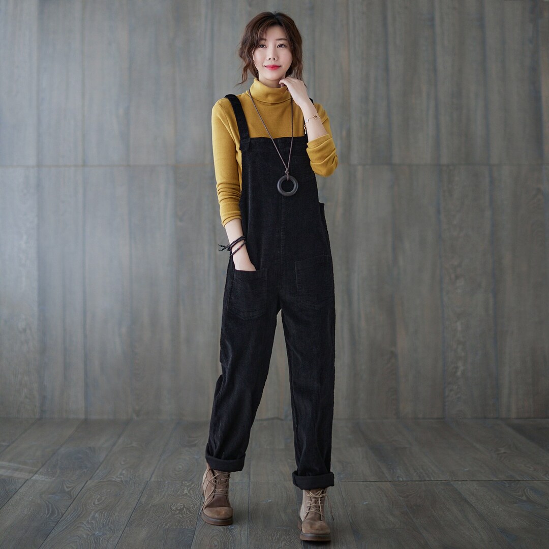 Plus Size Corduroy Overalls Women, Retro Black Overalls Plus Size Corduroy Overalls Women, Retro Black Overalls