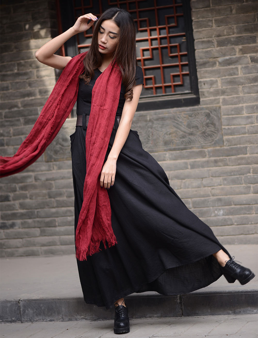 Maxi Linen dress, Black dress, Long Linen dress, womens dresses, Casual Linen dress, Linen shirtwaist dress, asymmetrical dress C1568