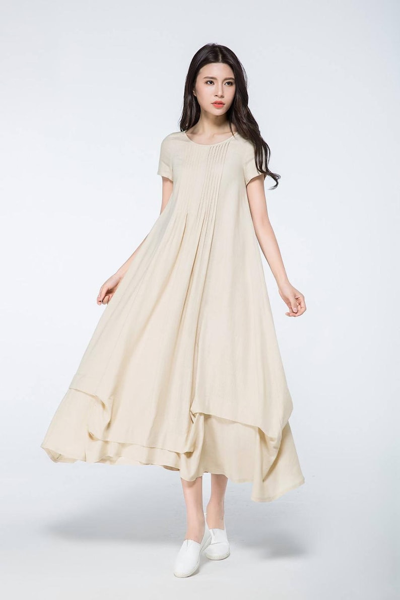 Plus Size Linen Dress Linen Maxi Dress With Asymmetrical Hem Etsy