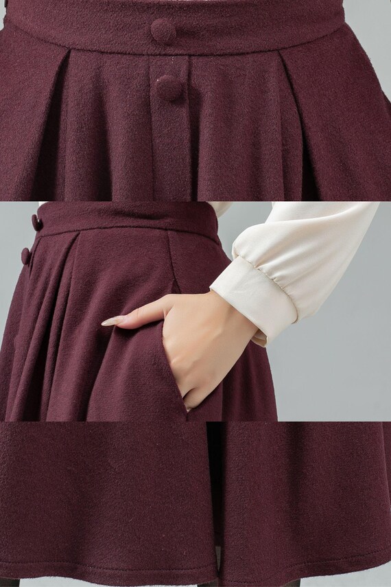 Burgundy knee length swing wool skirt 5362 Burgundy knee length swing wool skirt 5362