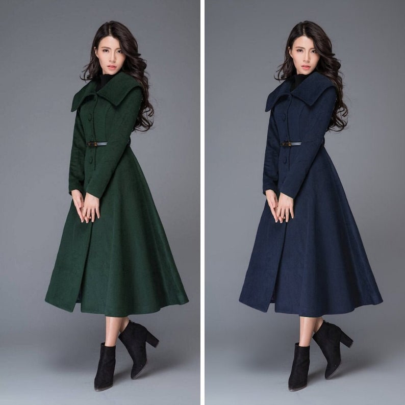 Green Princess wool coat, Wool coat women, long jacket for winter, winter wool coat, Belted Wool maxi coat, Handmade coat C998 image 9