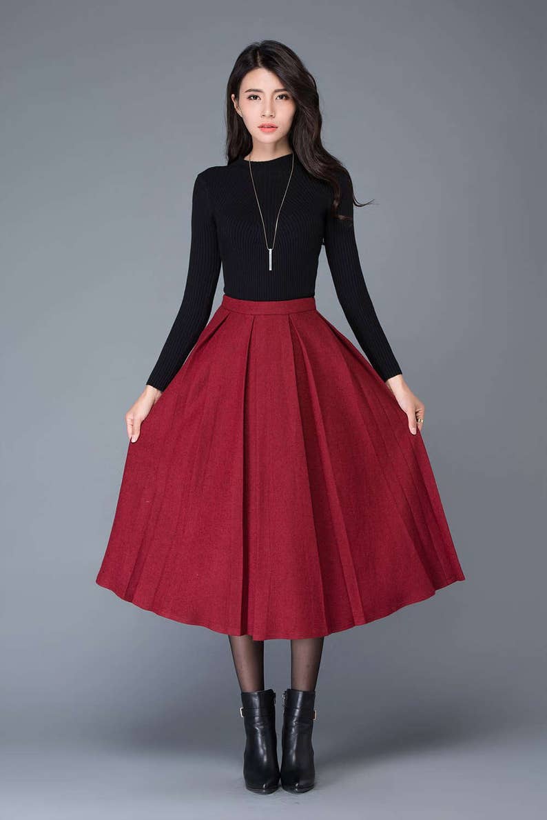 Wool skirt, Midi wool skirt, A-Line Pleated wool skirt, women skirts, Warm winter skirt, long skirt, autumn winter skirt, Ylistyle C1032 image 2