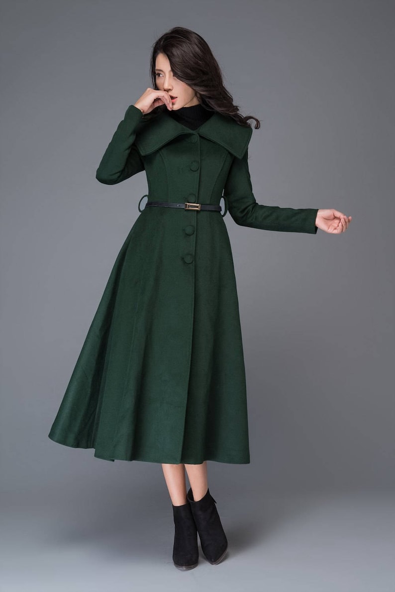 Green Princess wool coat, Wool coat women, long jacket for winter, winter wool coat, Belted Wool maxi coat, Handmade coat C998 image 4