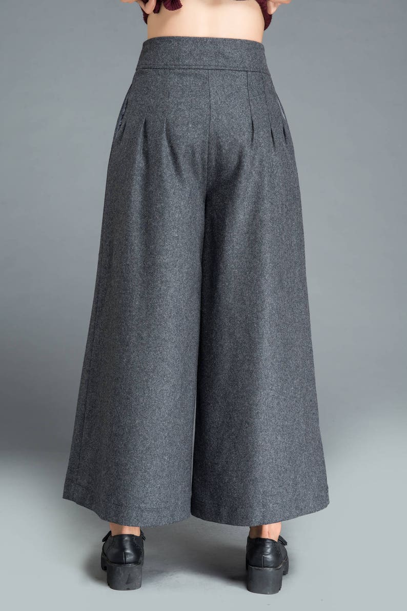 Wide Leg wool palazzo pants, High waist skirts pants, winter women pants, gray wool pants, Long pants, women's trousers Ylistyle C1207 image 8