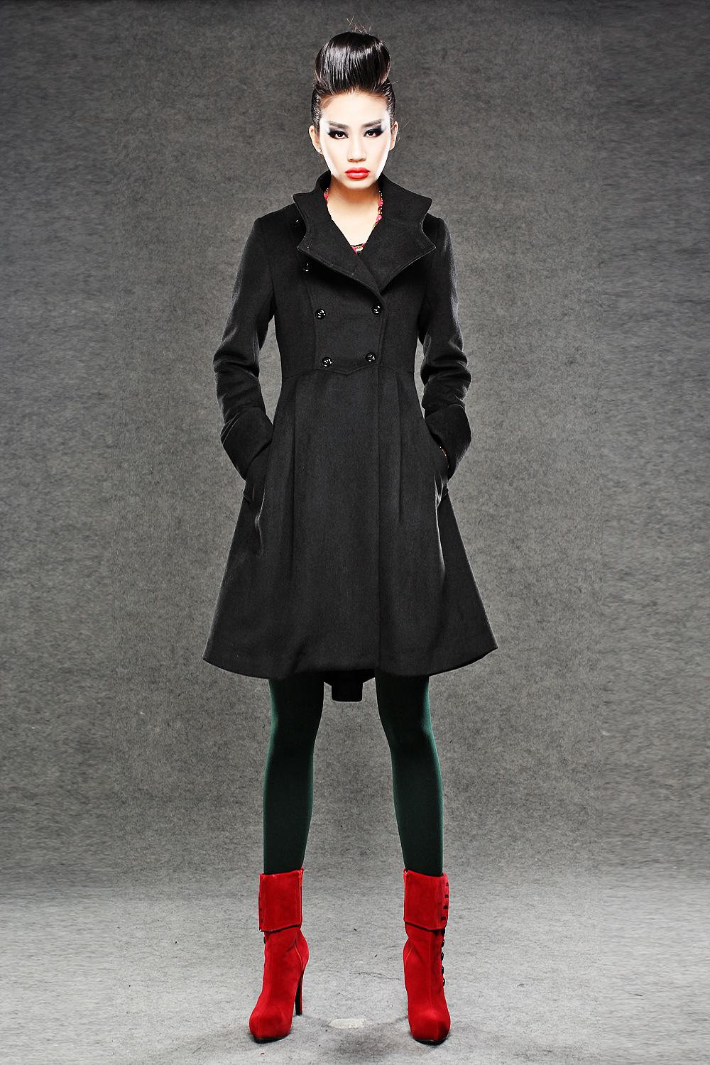 Red Military Coat FitandFlare Cashmere Wool Swing Coat Etsy