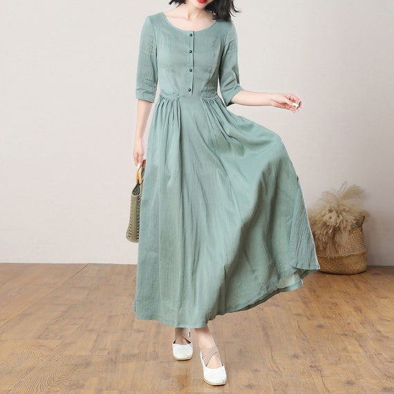Buy Women's Summer Green Linen Dress - Breathable Home & Outdoor Dress -  Casual Button up Midaxi Dress With Pockets, Ylistyle Best Seller C3275  Online in India - Etsy