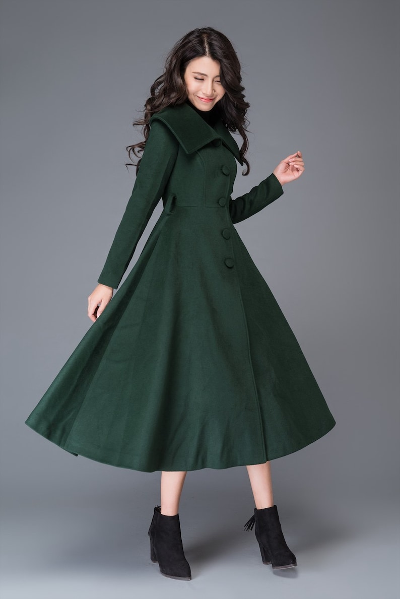 Green Princess wool coat, Wool coat women, long jacket for winter, winter wool coat, Belted Wool maxi coat, Handmade coat C998 image 6