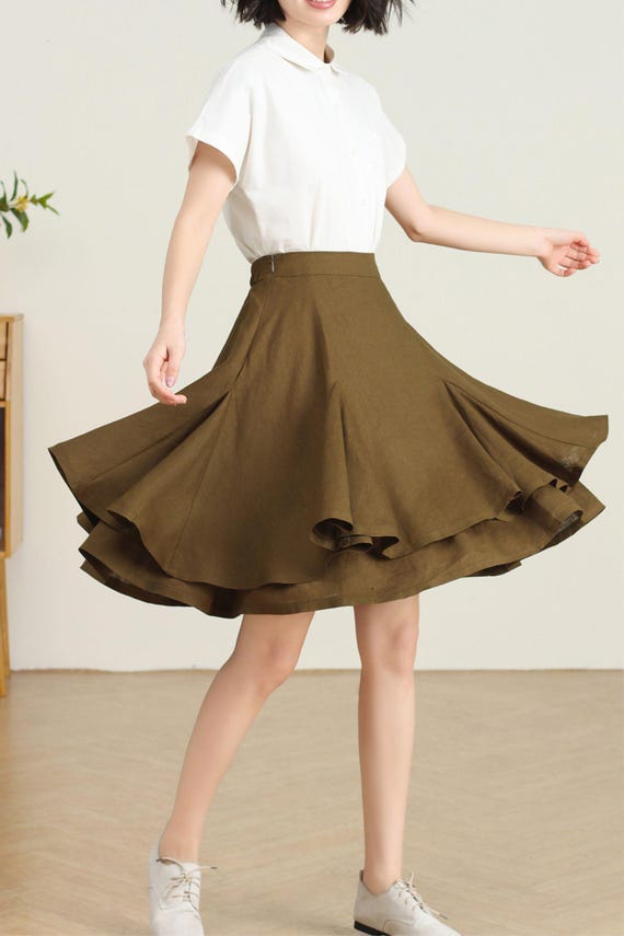 Womens A line Linen Skirt with button 5730 Womens A line Linen Skirt with button 5730