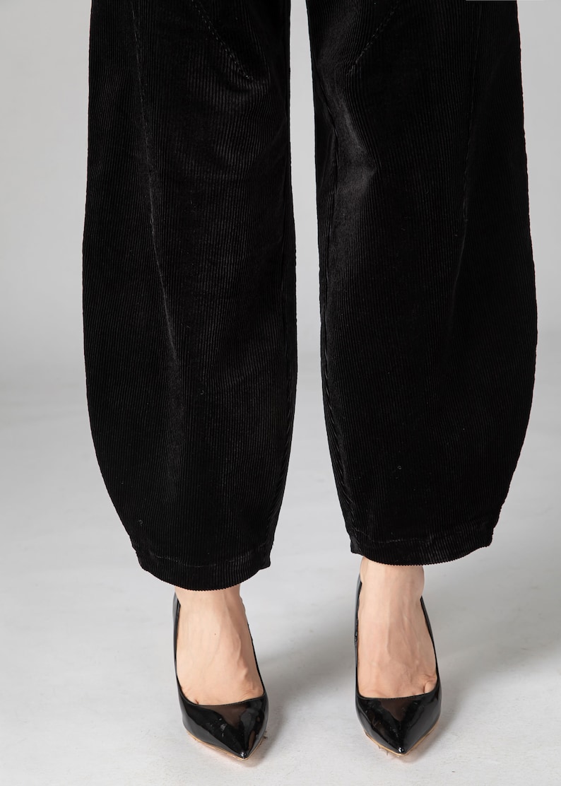 Black Corduroy Pants Women, Tapered Pants, Autumn Pants, Long Pants, Womens Pants, Loose Fitting Pants, Handmade Pants, Made to Order C3592 image 9