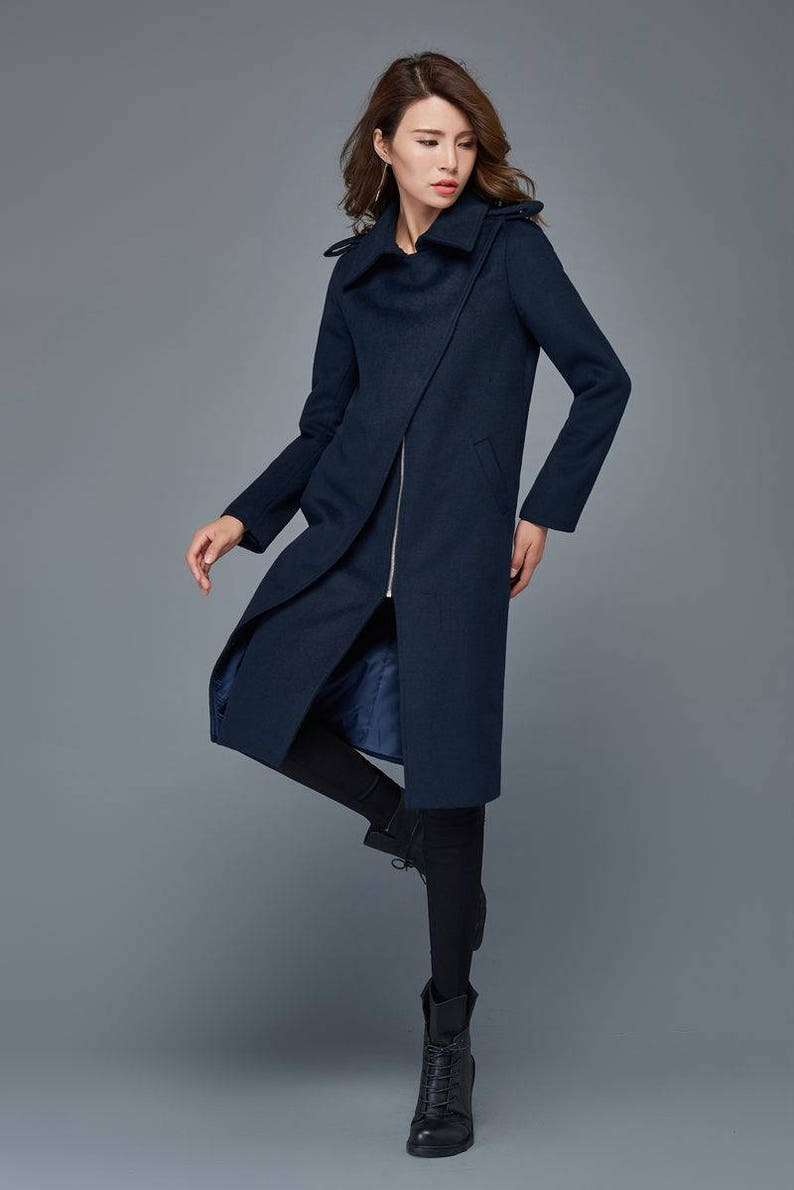 Winter coats for women navy blue wool coat mid length coat Etsy