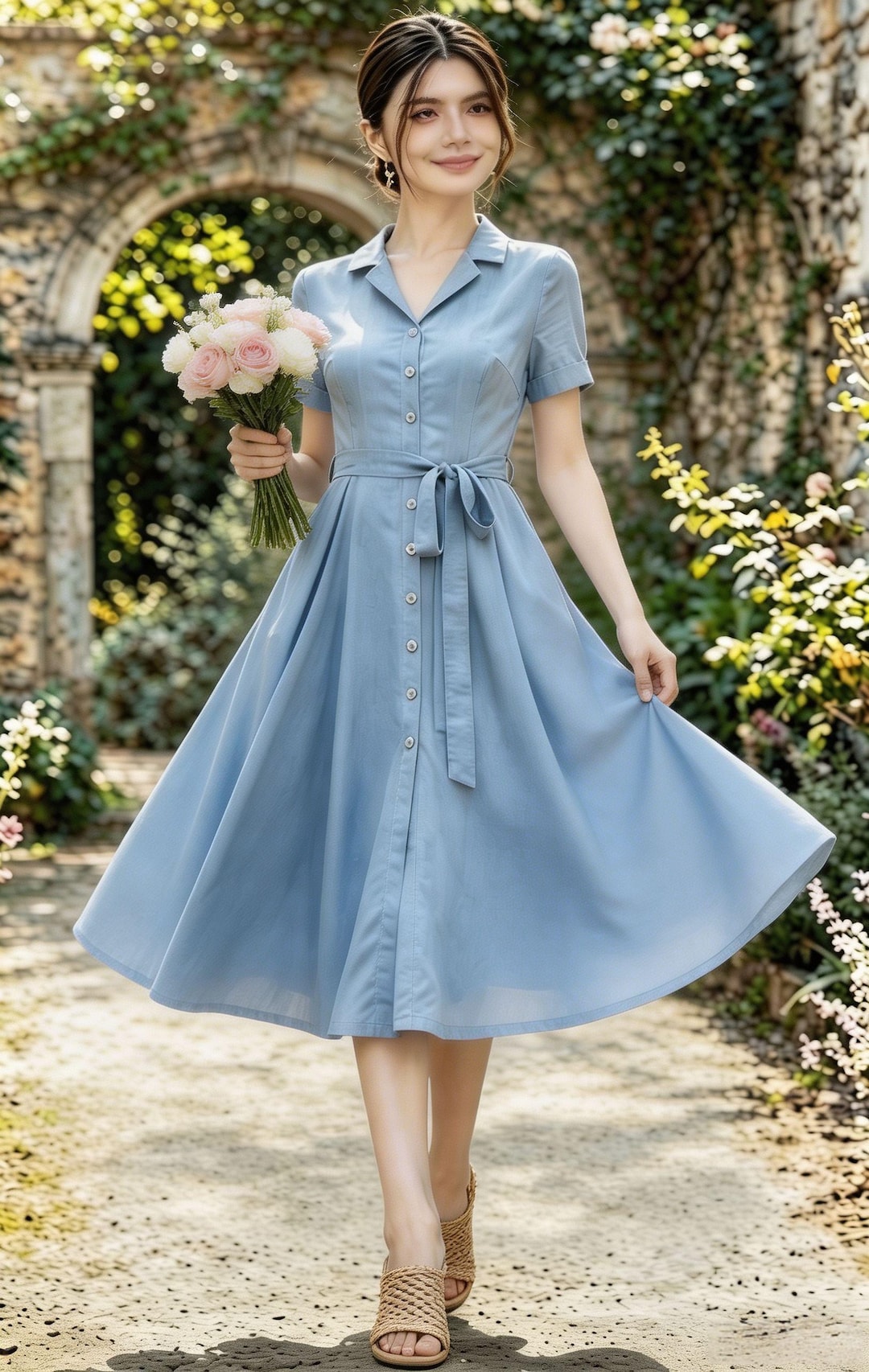 light blue shirt dress Beverly Dress | Navy Linen Maxi Shirt Dress