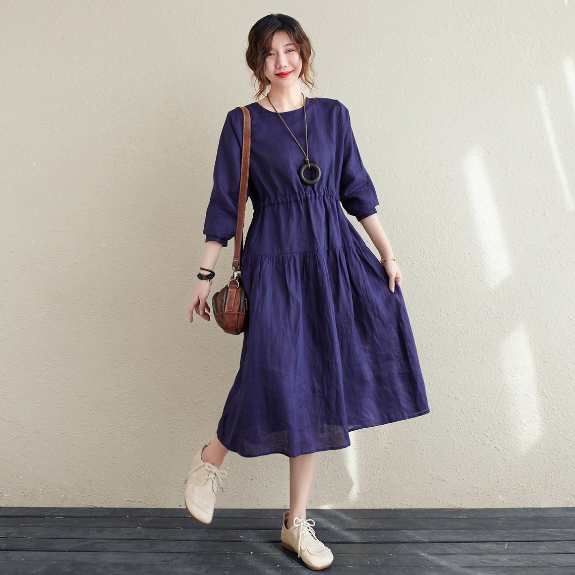 Linen Dress Purple Linen Dress Casual Dress Loose fit Linen | Etsy
