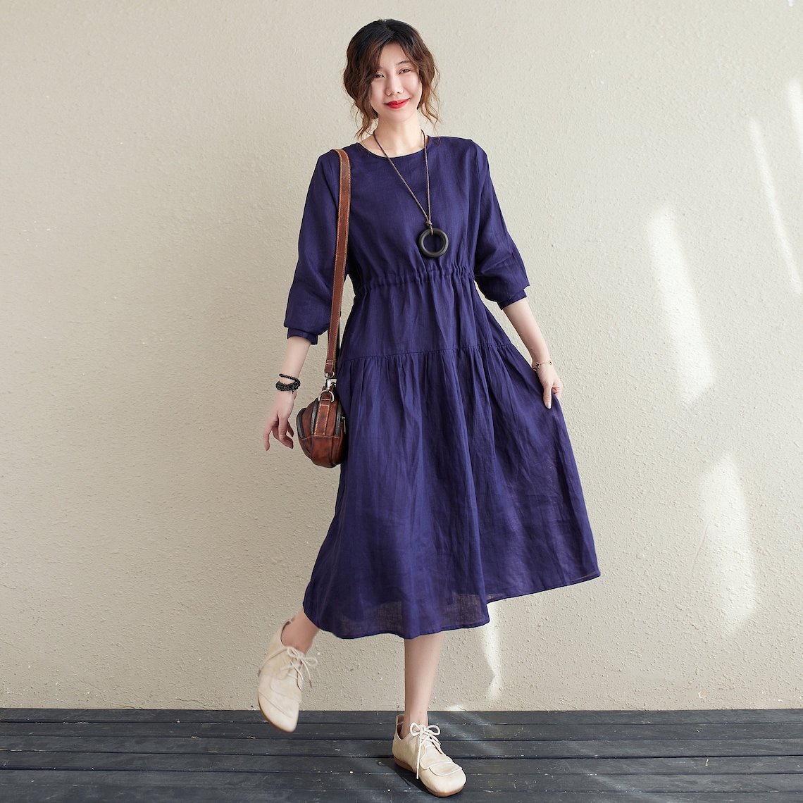 Linen Dress Purple Linen Dress Casual Dress Loose fit Linen Etsy