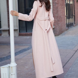 Pink long wool maxi coat, women wool trench coat, Winter jacket coat Belted wool coat, Autumn winter outerwear, Custom coat, Ylistyle C1789 image 6